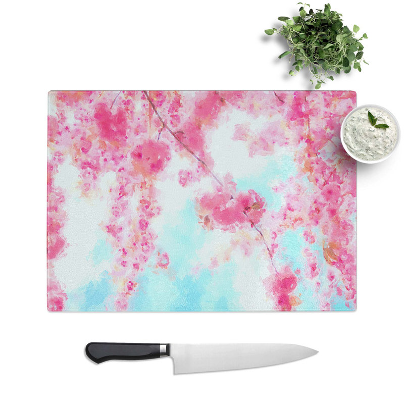 Tempered Glass Cherry Blossom Tree in Spring Chopping Board, 39 cm W x 28.5 cm L