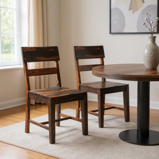 Set of Two Brown Solid Wood Ladder Back Dining Side Chairs (Set of 2)