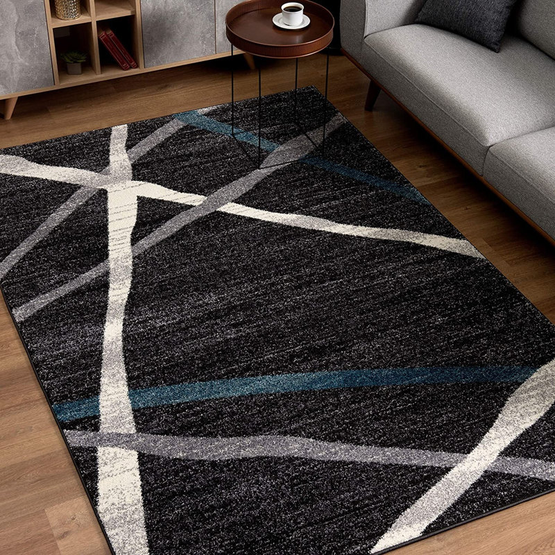 Tapis gris / noir / bleu Mcconn, Rectangle 8 pi x 11 pi
