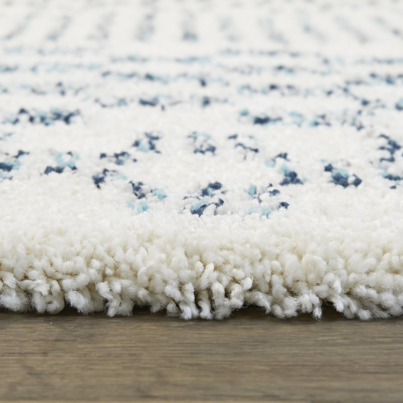 Jiya Checkered Ivory Shag Area Rug, Rectangle 5'3" x 7'