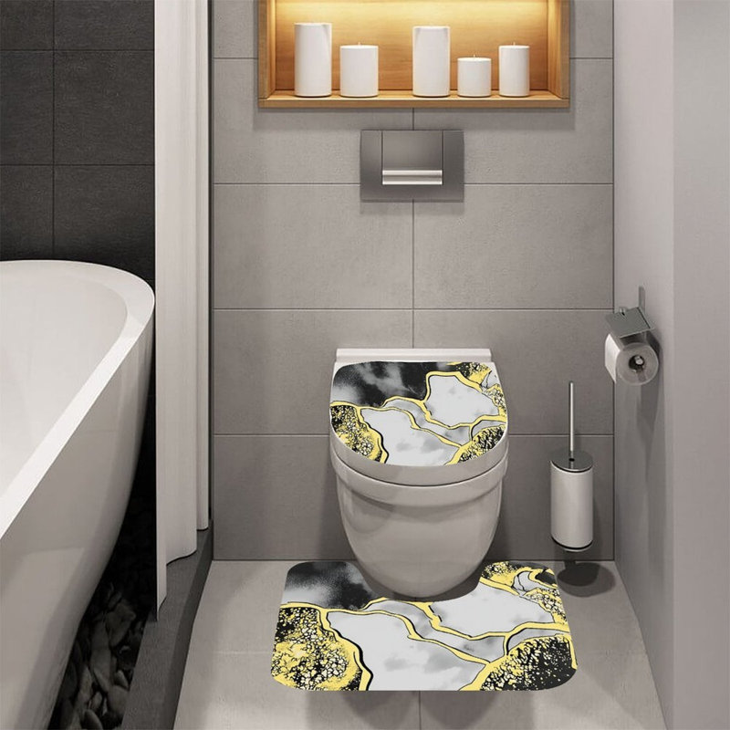 Tapis de douche en marbre noir et or noir pour salle de bain et maison moderne, noir