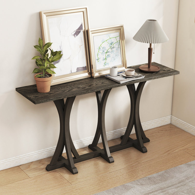 Console de 63 po avec base en bois massif, table rectangulaire traditionnelle américaine pour les entrées ou derrière les canapés