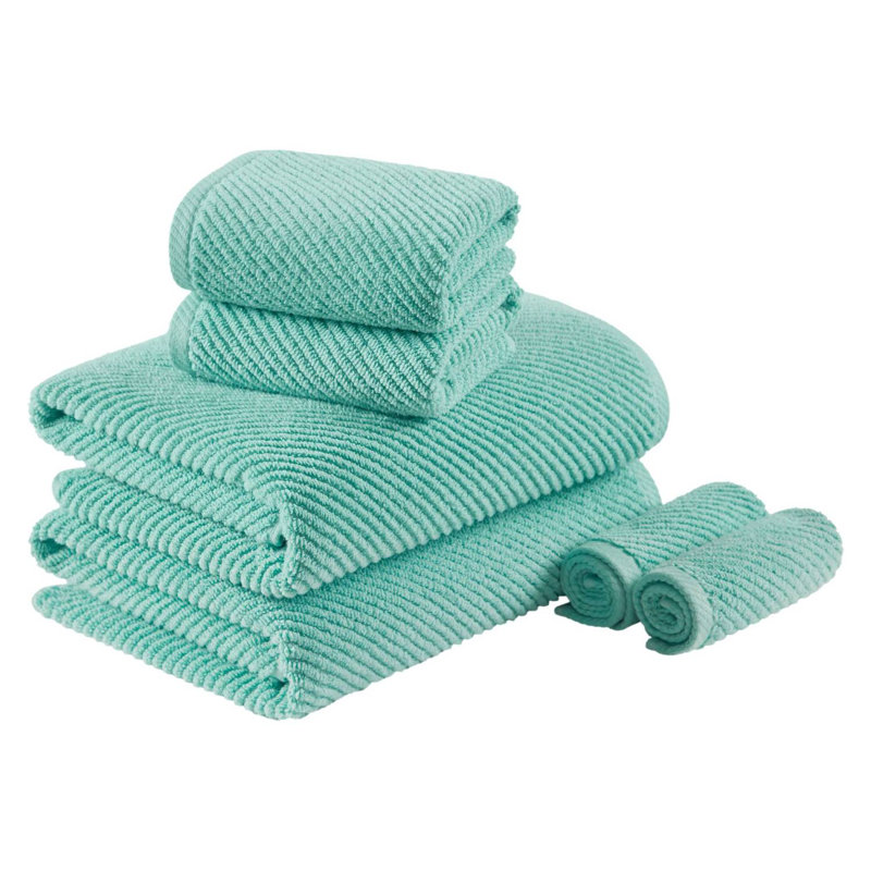 6-Piece 100% Cotton Quick Dry Diagonal Ribbed Towel Set, Teal