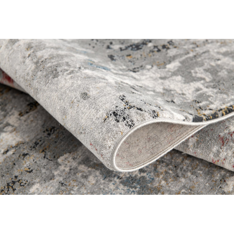 Rug Branch Tessera 2' x 8' (2'3" x 8') Grey/Red Distressed Abstract Indoor Runner Rug, Comtemporary, Medium Pile, Stain-Resistant Hallway Carpet - Entryway, Mudroom, Bedroom, and Kitchen