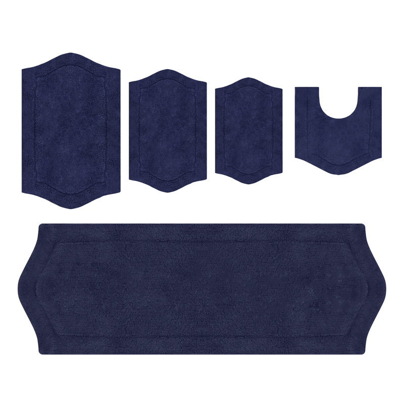 Morissette 100% Cotton Bath Mats, Quick Dry, Machine Washable, Absorbent - 5 Piece Set, Navy