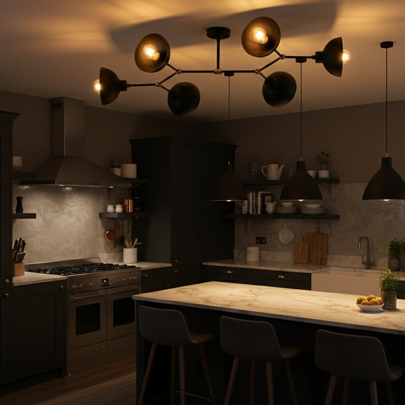 Plafonnier semi-encastré 6 lumières, Noir