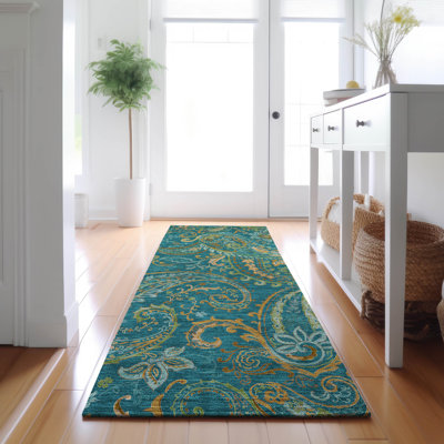 Premium Machine Washable Cerrito AMF533 Teal Rug