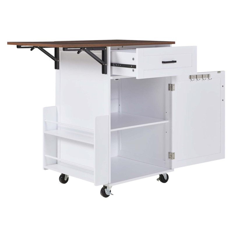 Îlot de cuisine 39,3 po avec abattant, îlot de rangement avec support latéral ouvert, Blanc