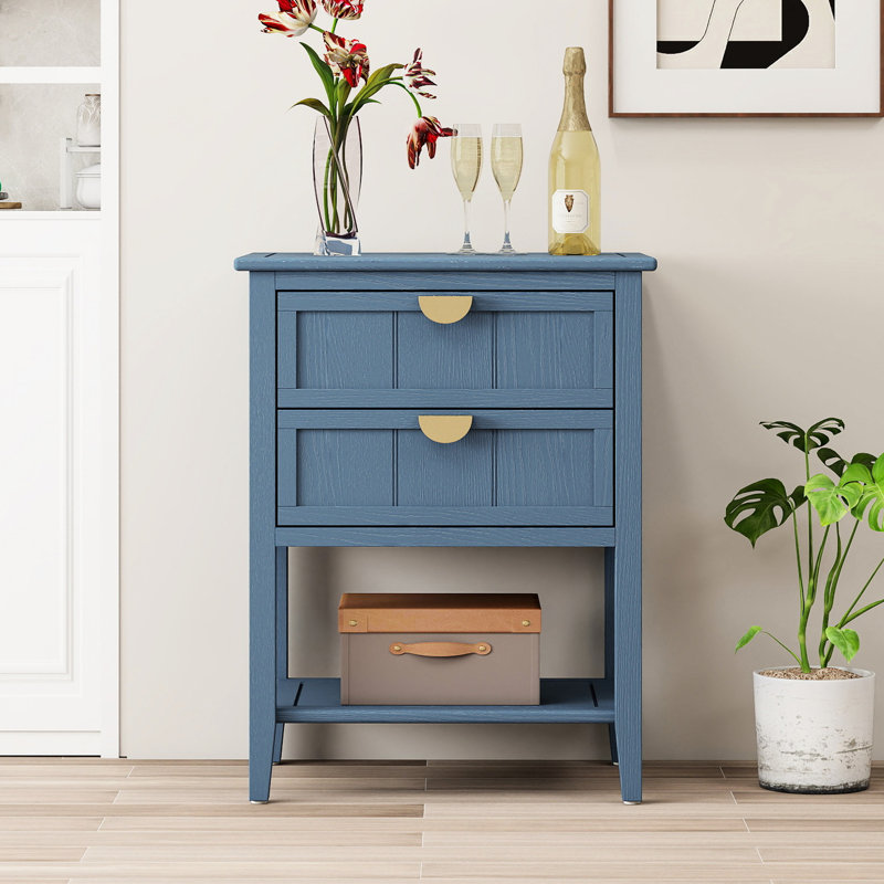 Table d'appoint à 2 tiroirs avec look américain Avahlyn, pour chambre à coucher, salon, bureau. Capacité de charge de 130 lb. Utilisation de l'artisanat. Teint manuellement pour embellir le grain du bois. Glissières préinstallées. Pied antidérapant