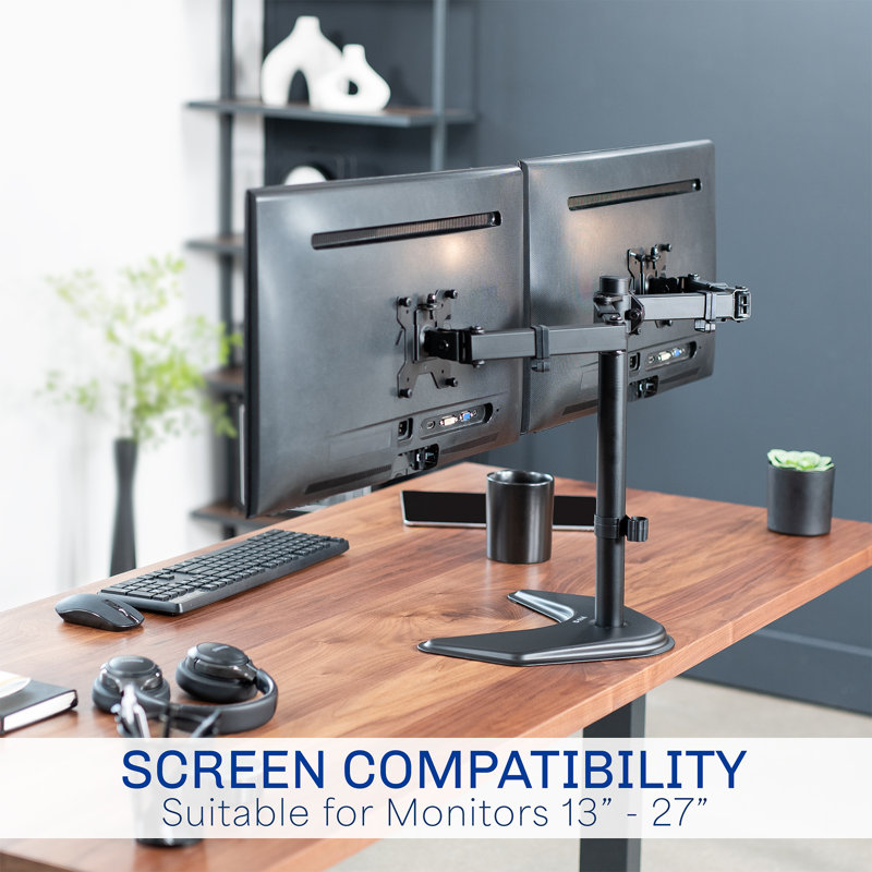 Black Adjustable Dual Monitor Desktop Stand with Cable Management