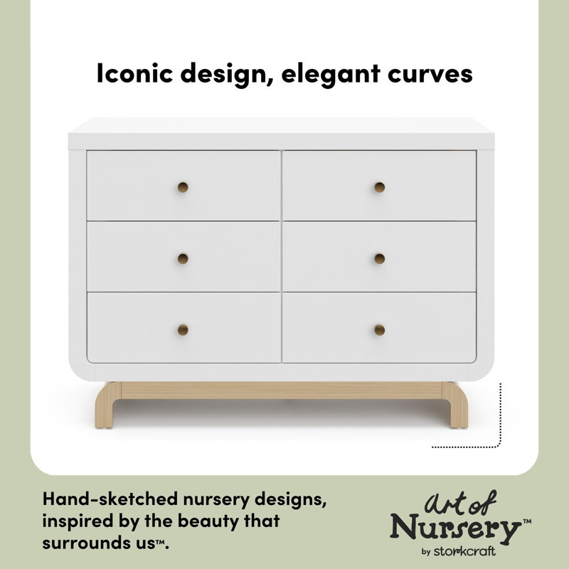 Santorini 6 Drawer Dresser, White/Driftwood