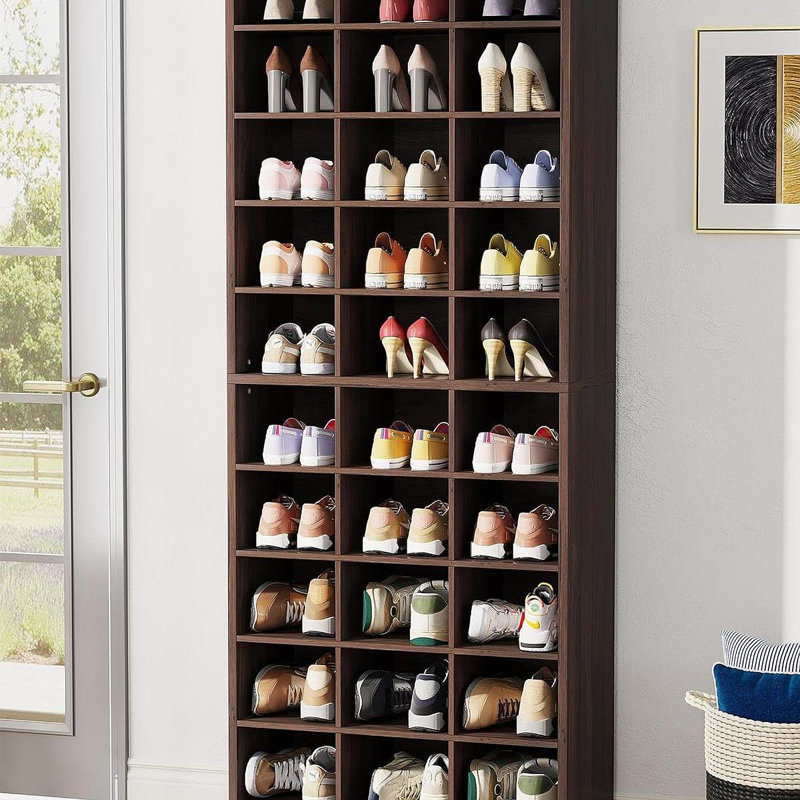 Armoire de rangement pour chaussures à 25 niveaux en espresso 25,6 pouces, étagère à chaussures moderne en bois à 30 casiers