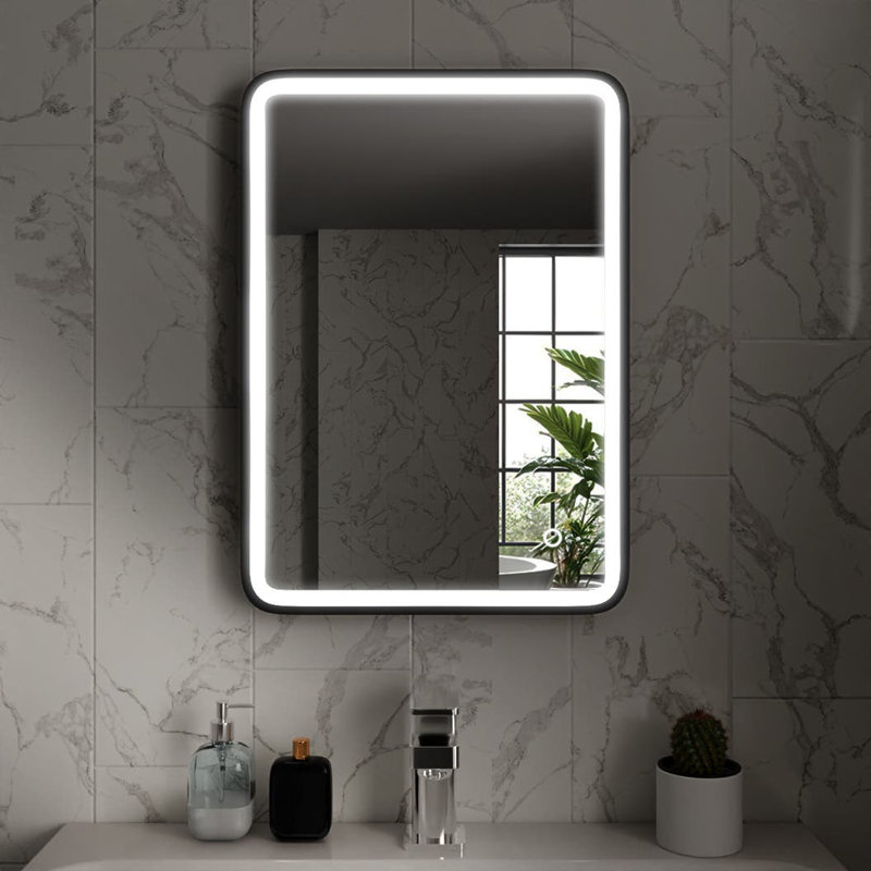 Rectangle LED Bathroom Mirror Fog Free Touch Sensor, 40 cm H x 60 cm W, Matt Black