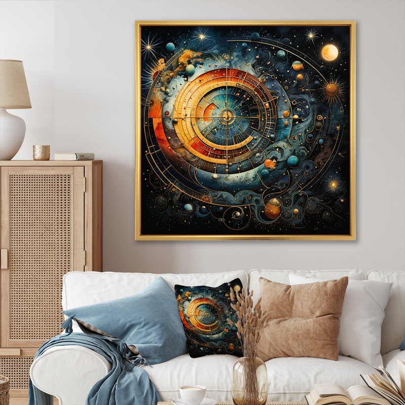 Celestial Astrology Galaxy Collage IV - Astrology Wall Art, Gold Floater Framed, 30" H x 30" W