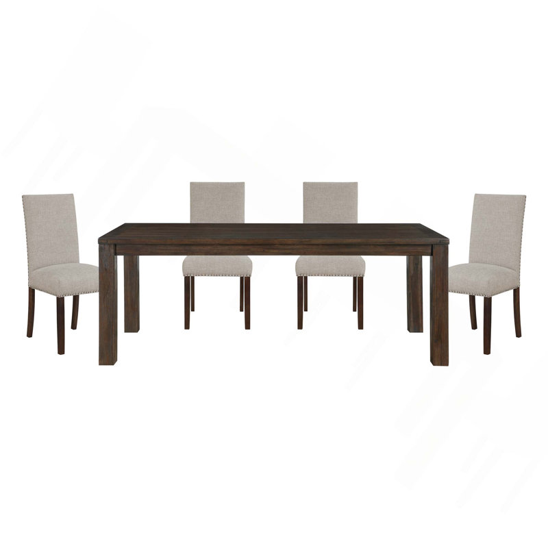 Ensemble de cuisine classique 5 pièces, table de finition brun foncé avec 4 chaises d'appoint à haut dossier rembourré, Taupe