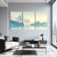 Paysage et nature montagne lac réflexion Misty Dawn arbres arbres ciel ensemble de 3 impressions sur toile-399396432