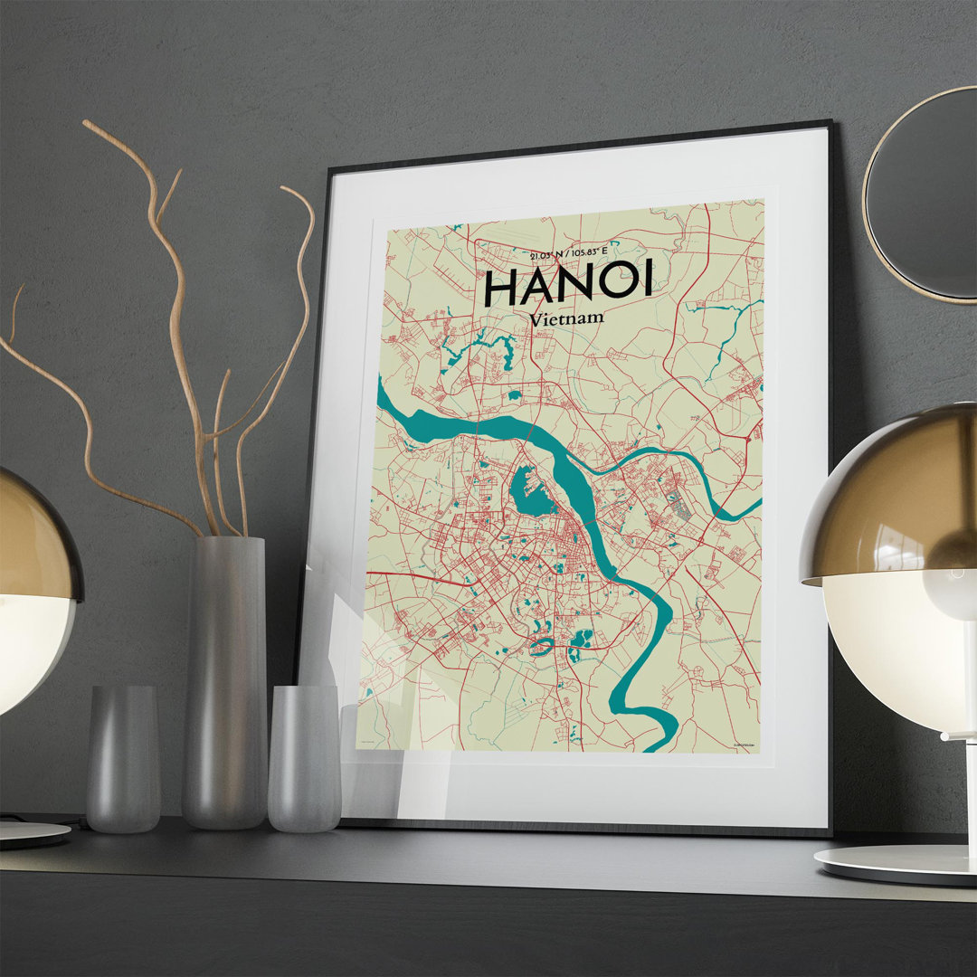 Hanoi City Map In Tricolour - No Frame Print