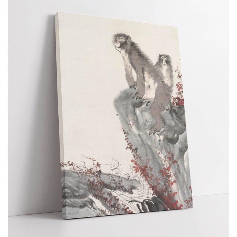 Monkeys by a Stream Nagasawa Rosetsu Canvas Wall Art Print Picture, 45.72 cm H x 30.48 cm W