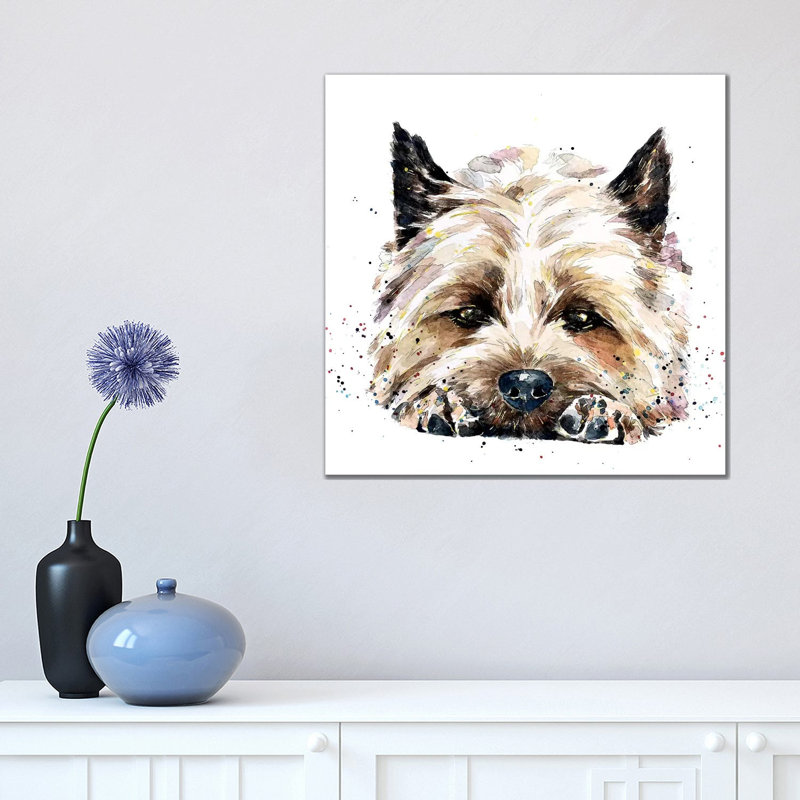 Impression Cairn terrier dans votre visage par Edwatercolours, H 18 po x l 18 po x 1,5 po, Toile tendue, Pas de tapis