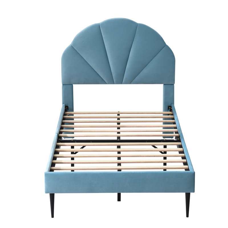 Tête de lit plateforme capitonnée Deeb, Simple, Velours bleu ciel