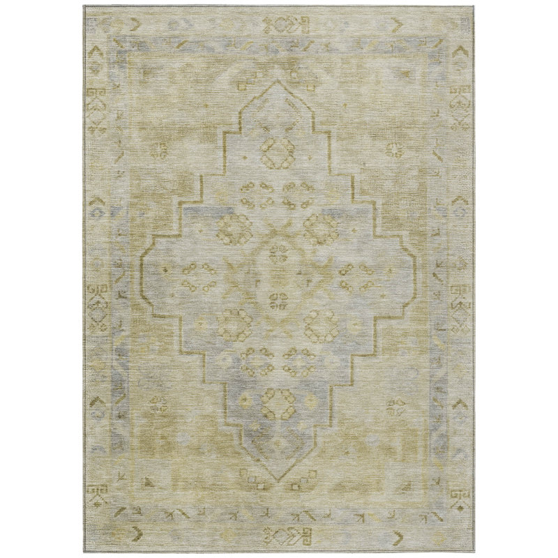 Machine Washable Indoor/Outdoor Xhevrie Gold Rug, Rectangle 5' x 7'6"