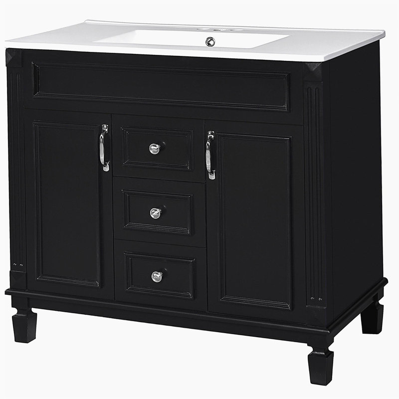 36-inch countertop-mounted bathroom cabinet, modern bathroom storage cabinet, with 2 soft close doors and 2 drawers, Black