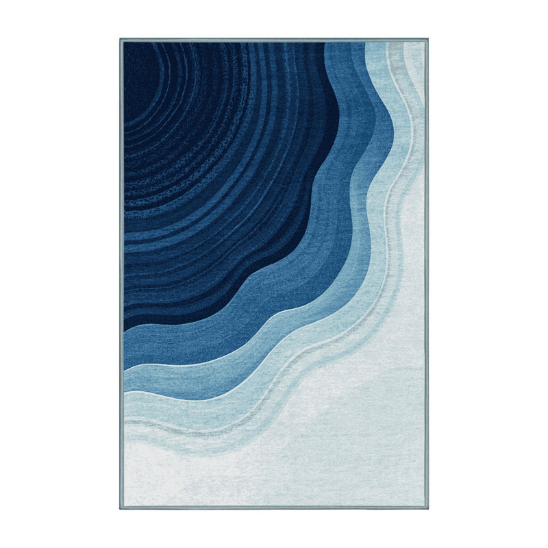Machine Washable Patterns And Textures Contemporary Arc Rug in Gray – SkyBlue Binding, 5 x 7