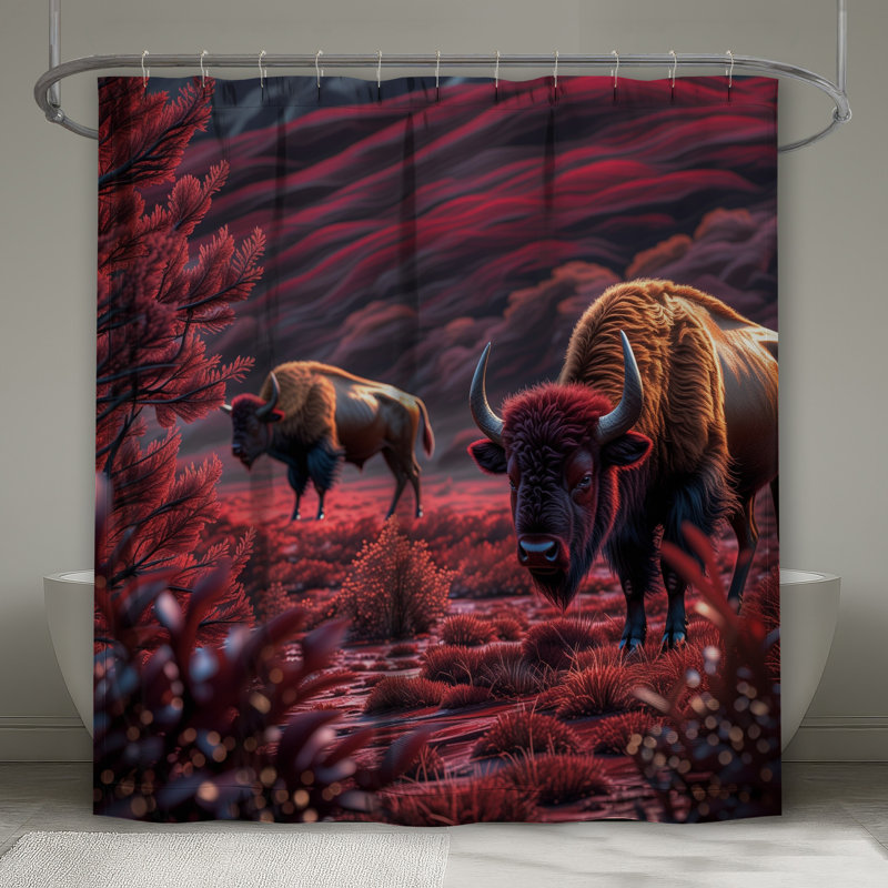 Rideau de douche Bison In Red Landscape, L 70 po x H 72 po