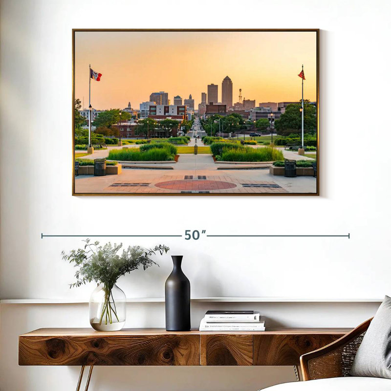 Parc et horizon des Moines, Cadre flottant doré, 40 po x 27 po