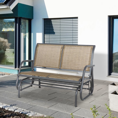 2 balancelles de patio, chaise berçante double. Mélange d'acier brun thermolaqué. Tissu respirant, imperméable. Supporte jusqu'à 440 lb Fauteuil à bascule lisse. Idéal pour le jardin, le porche et la partie avant.