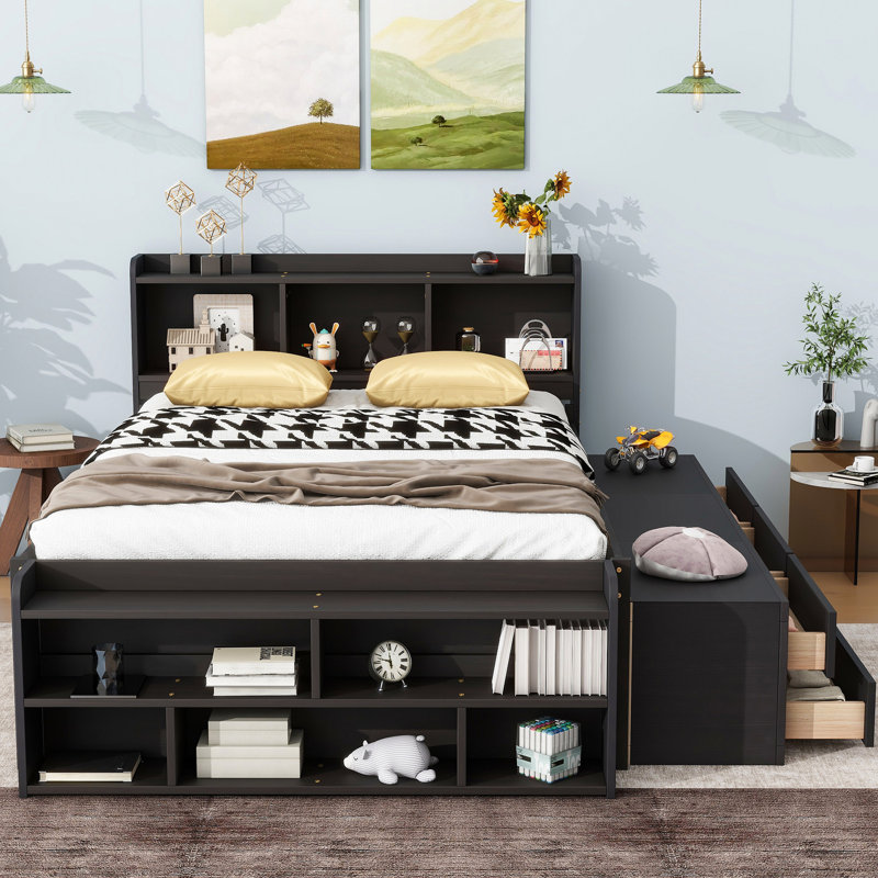 Colored Full Bed With Drawer Storage & Solid Construction In Bedside Drawers Build, Espresso