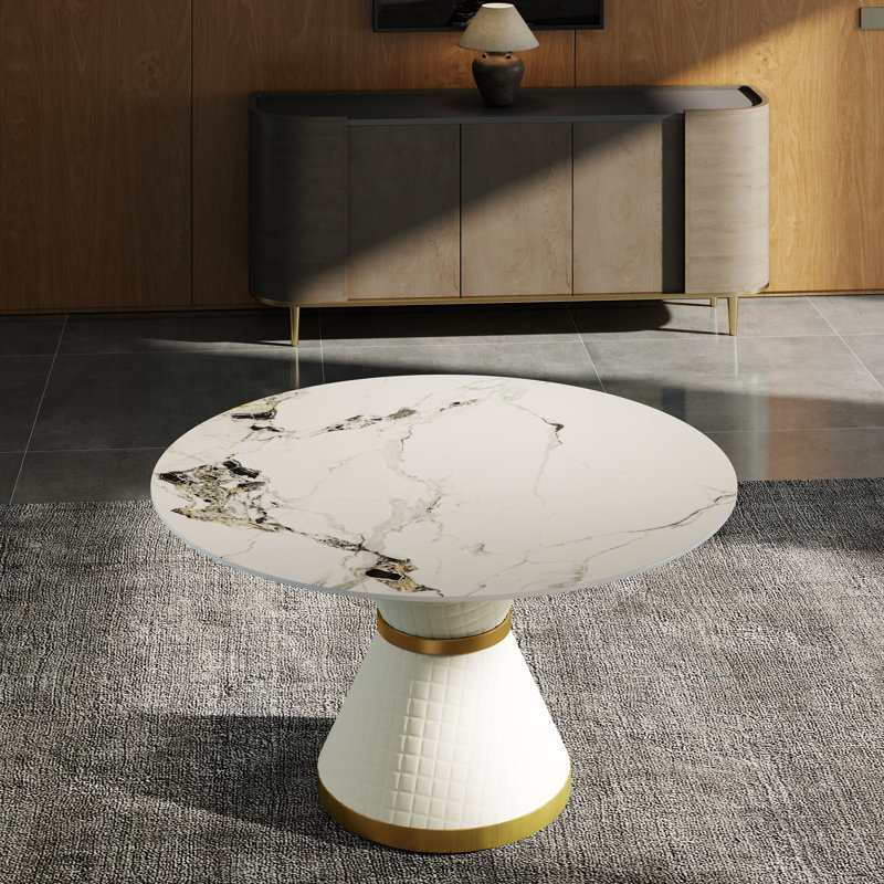 Modern Round White Pedestal Dining Table, 29.53" H x 59" L x 59" W, Patek White