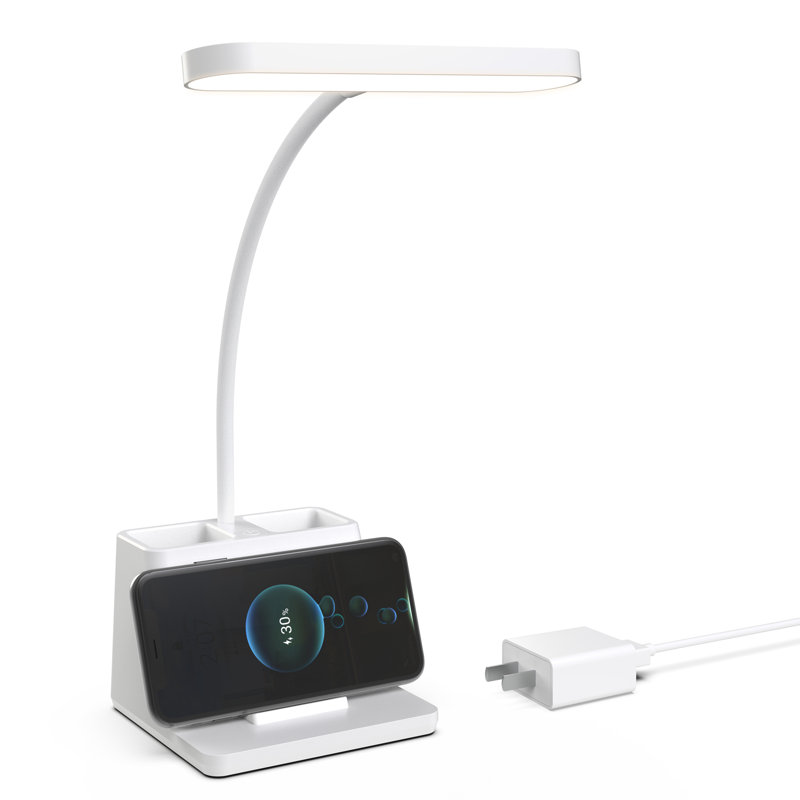 15" White Desk Lamp with Wireless Charger