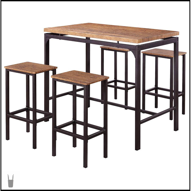Ensemble de bar 5 pièces châtaignier vieilli et bronze foncé, parfait pour une élégance moderne et recevoir avec style.