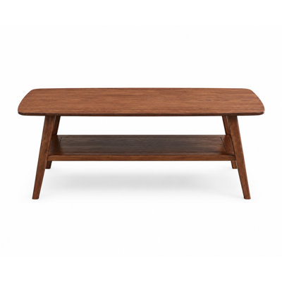 100% Solid Wood Coffee Table with Storage Shelf, Wooden Center Table, Multifunctional Desk for Study & Home Office