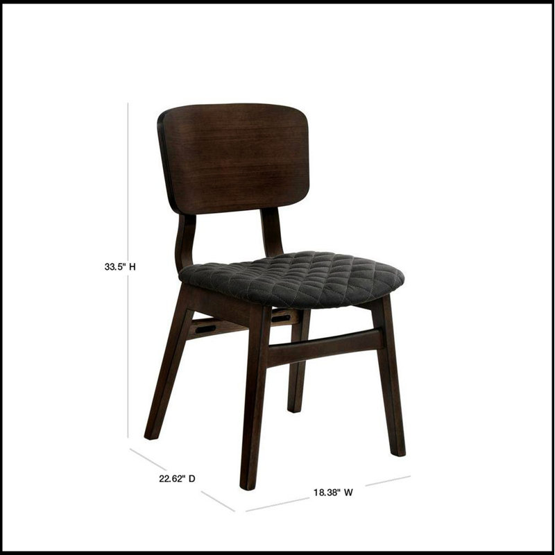 Ensemble de 2 chaises d'appoint de style Mid-Century moderne avec siège rembourré en tissu et dossier courbé, finition en bois de noyer massif pour la cuisine