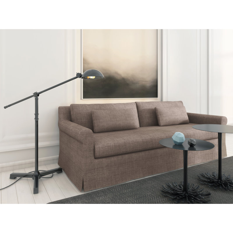Ludlow Rolled-Arm Skirted Loveseat, Plush Velvet Graphite, 34" H x 72" W x 42" D, Weathered
