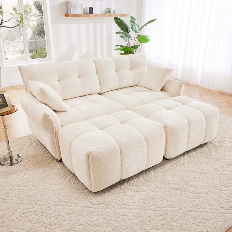 Canapé modulaire ergonomique à deux places avec 2 repose-pieds, Blanc
