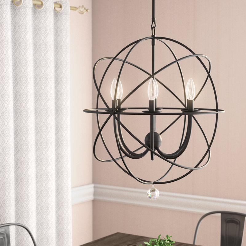 Lustre sphérique unique à 6 lumières avec accents de cristal