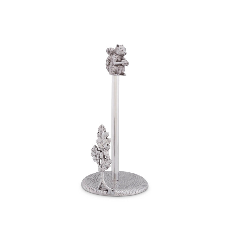 Silver Aluminum Squirrel and Oak Leaf Paper Towel Holder