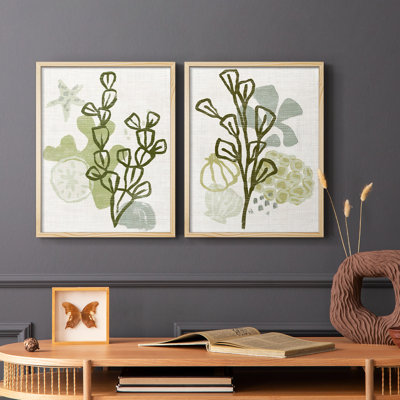 Corail Blockprint I - Impression encadrée de qualité supérieure - Prêt à accrocher - Aucun clou requis - Aucun clou requis