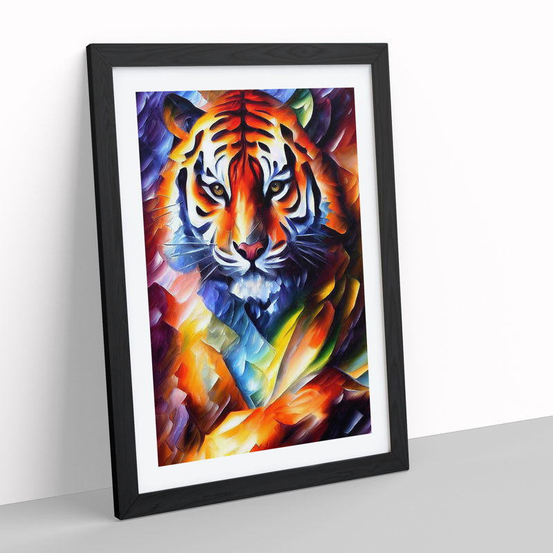 Tiger Portrait No.5 - Print, White, 66cm H x 48cm W, Black Picture Frame