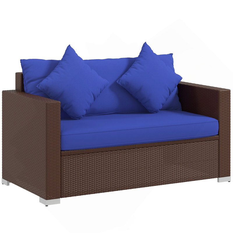 Outsunny Patio Wicker Loveseat With Cushions, 2-Seat Outdoor PE Rattan Couch Sofa With Throw Pillows, For Porch, Backyard, Garden, Poolside