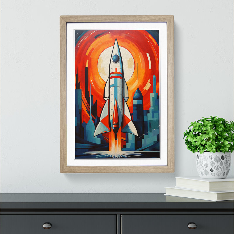Rocket Constructivism - Single Picture Frame Print on Wood, Oak, 64cm H x 46cm W x 2cm D
