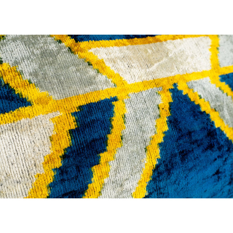 Velvet Lumbar Pillow Cover & Insert, Blue/Gray/Gold Geometric 2