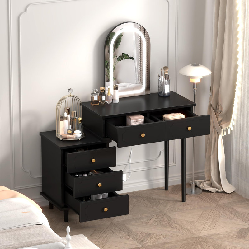 Bureau de maquillage avec miroir et lumières, Noir