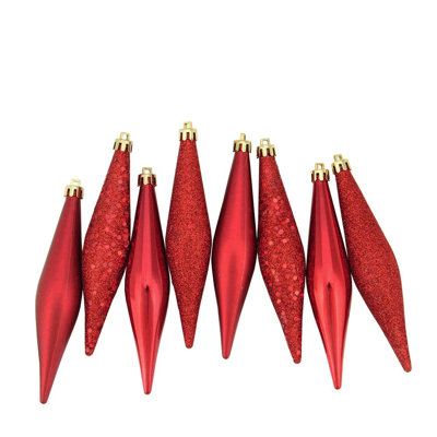 8ct Shatterproof 4-Finish Christmas Finial Drop Ornaments