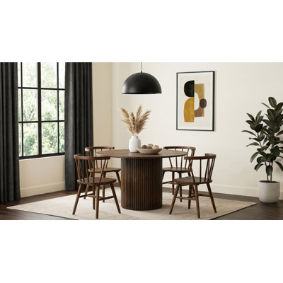 Hamlyn 5-Piece Round Wood Dining Set Walnut