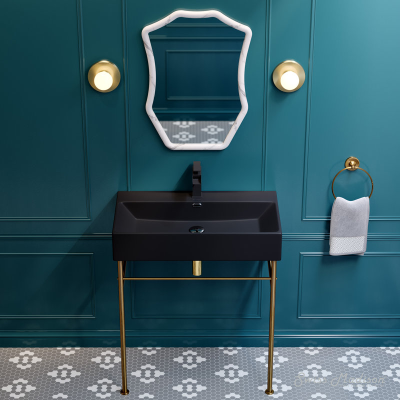 Lavabo console en céramique 30 po Claire, Noir / or brossé