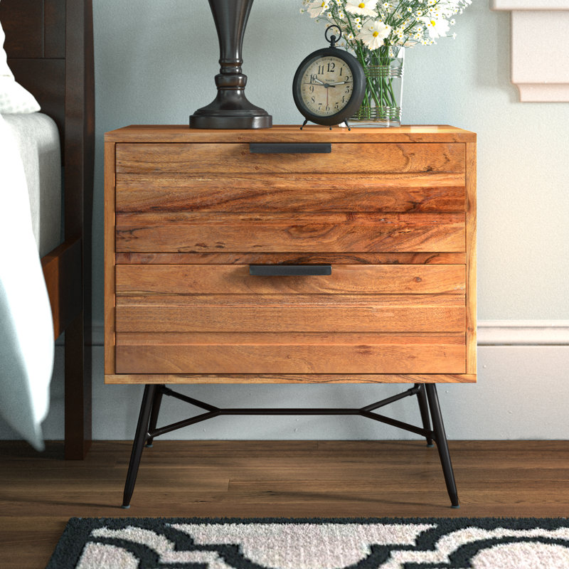 Irfana 2 - Drawer Solid Wood Nightstand in Brown/Black